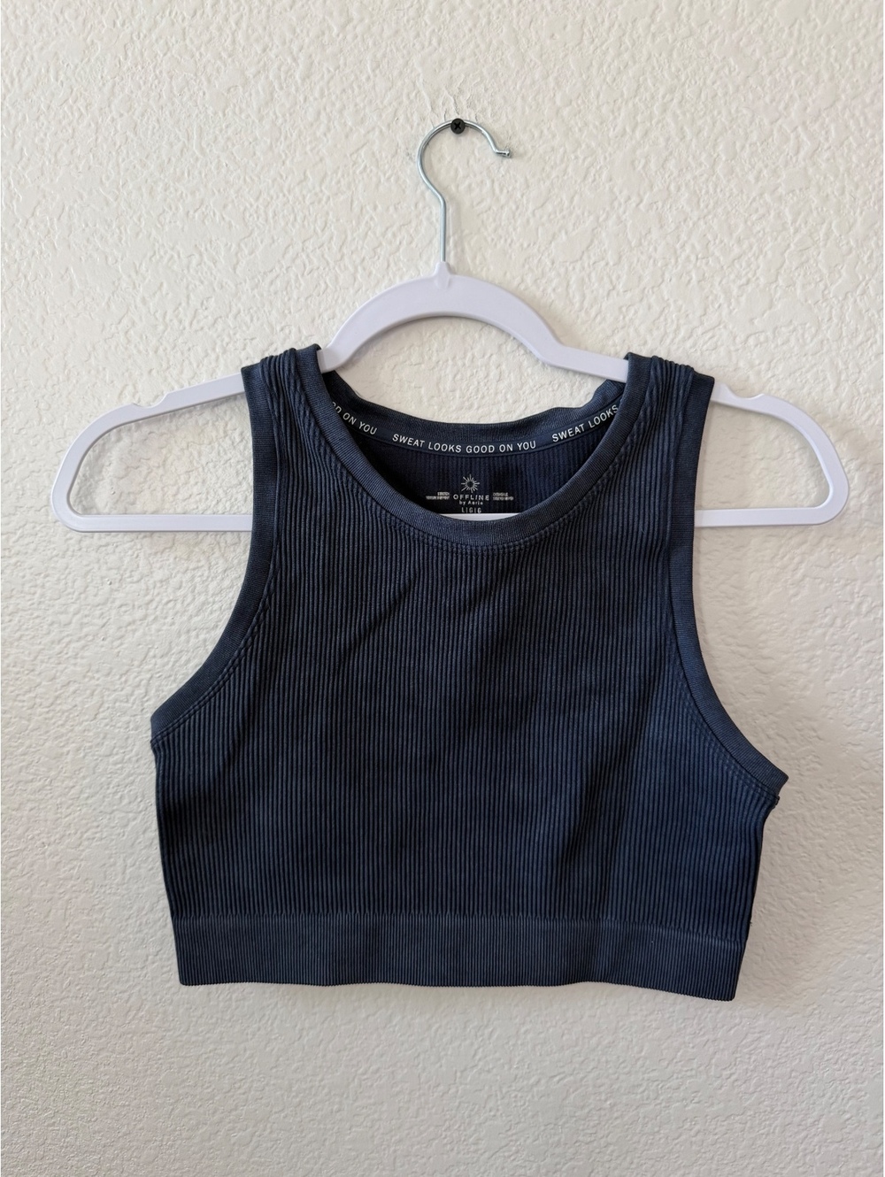 Aerie Offline Ribbed Crop Tank Top in Navy Blue Pilates princess yoga